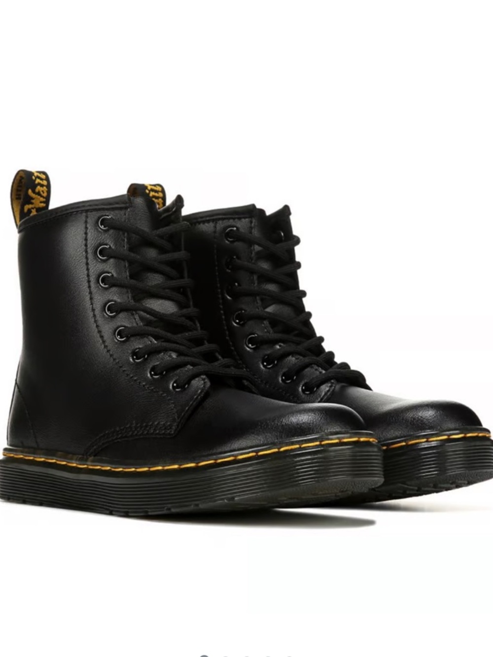 Dr. Martens Black Leather Boot with Yellow Stitching Detail